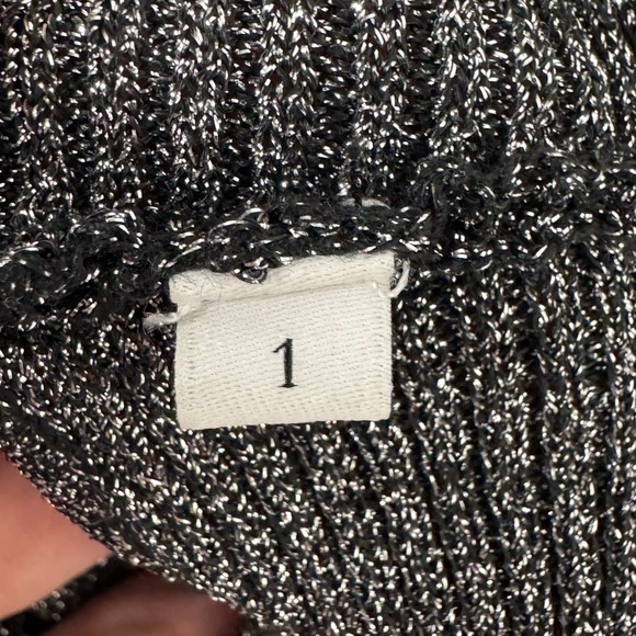 Sandro Metallic Puffed Sleeve Stretch Knit Top Silver Women Small Chic Dressy - Picture 12 of 12